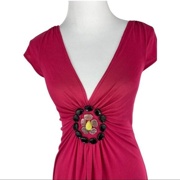 Prairie New York‎ NWT Rose Pink Y2K Gemstone Modal V-Neck Modal MIDI Dress M/C30 - Picture 3 of 14